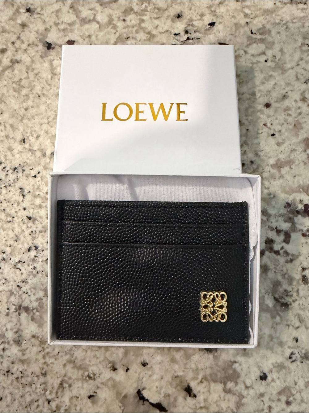 Loewe Black Textured Leather Card Holder with Gold Logo